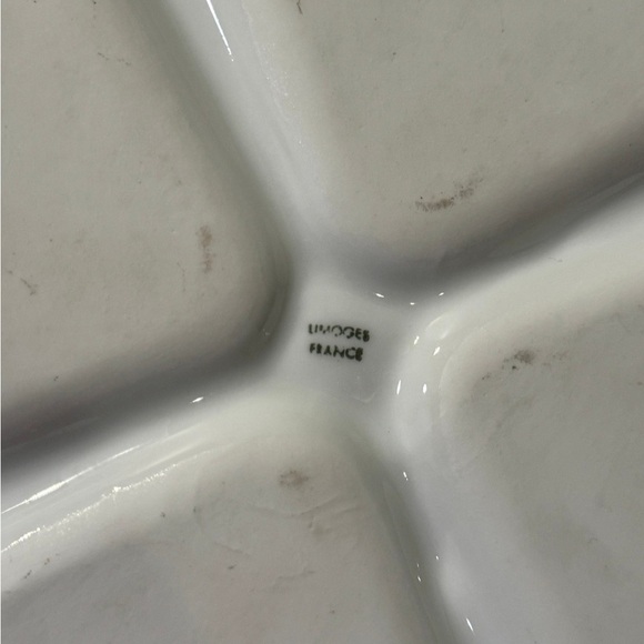 Vintage Limoges France White Porcelain Sectioned Tray w/ Floral Detailed Handle - Picture 5 of 9